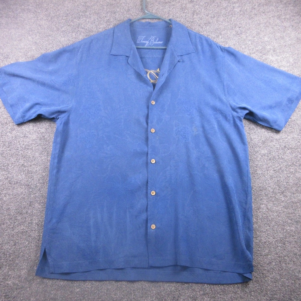 Tommy Bahama Shirt‎ Mens Large Blue Silk Hawaiian Paradise In Every Puff Cigar